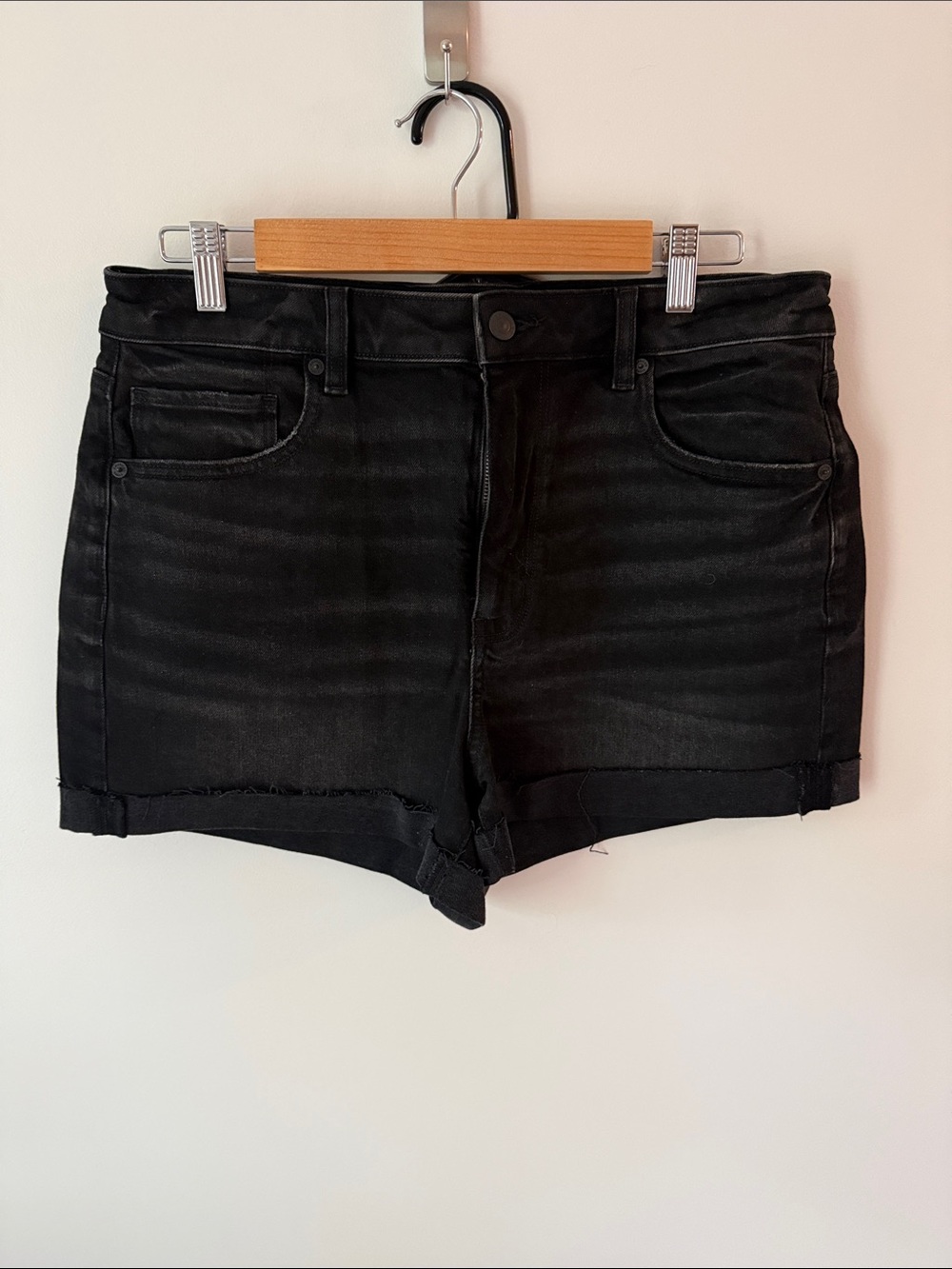 American Eagle Outfitters Black Denim High-Rise Cutoff Shorts